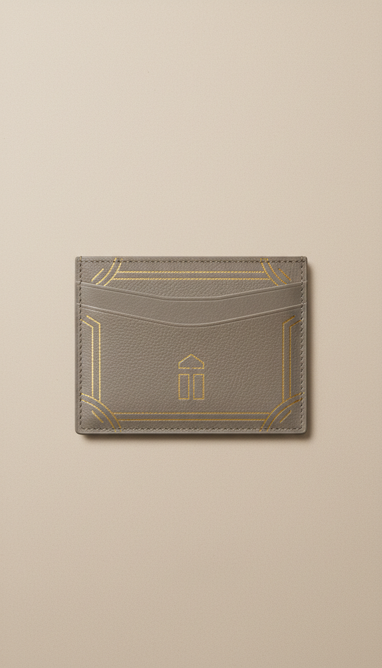Stone Grey Leather Cardholder Gold Foil