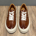 Retro Brown Washed Leather Men Casual Sneakers Thick Sole