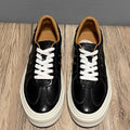 Retro Black Washed Leather Men Casual Sneakers Thick Platform Sole