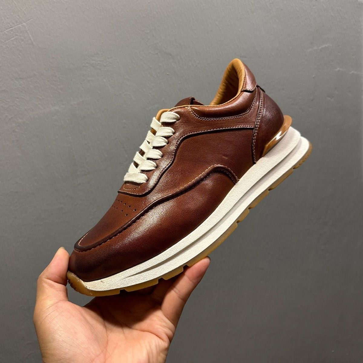 Old Money Style Black Leather Men Lace‑Up Casual Platform Shoes