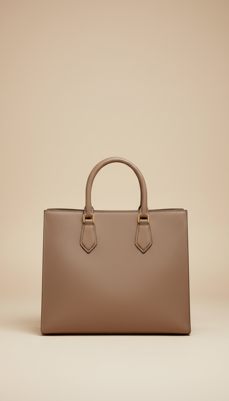 Taupe Italian Leather Structured Tote