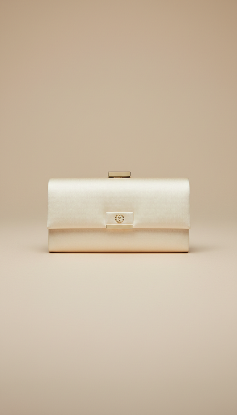 Ivory Silk Clutch With Brushed Gold