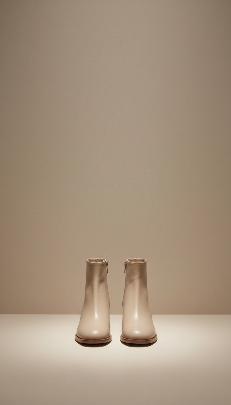 Matte Beige Leather Ankle Boots